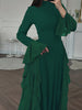 Women's Long Dress, High Neck, Flared Sleeves and Tiered Ruffle Skirt