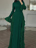 Women's Long Dress, High Neck, Flared Sleeves and Tiered Ruffle Skirt