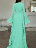Women's Long Dress, High Neck, Flared Sleeves and Tiered Ruffle Skirt