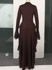 Women's Long Dress, High Neck, Flared Sleeves and Tiered Ruffle Skirt