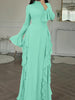 Women's Long Dress, High Neck, Flared Sleeves and Tiered Ruffle Skirt