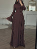 Women's Long Dress, High Neck, Flared Sleeves and Tiered Ruffle Skirt