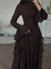 Women's Long Dress, High Neck, Flared Sleeves and Tiered Ruffle Skirt