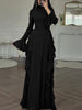 Women's Long Dress, High Neck, Flared Sleeves and Tiered Ruffle Skirt