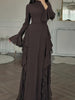 Women's Long Dress, High Neck, Flared Sleeves and Tiered Ruffle Skirt