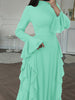 Women's Long Dress, High Neck, Flared Sleeves and Tiered Ruffle Skirt