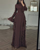 Women's Long Dress, High Neck, Flared Sleeves and Tiered Ruffle Skirt