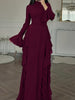 Women's Long Dress, High Neck, Flared Sleeves and Tiered Ruffle Skirt