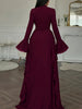 Women's Long Dress, High Neck, Flared Sleeves and Tiered Ruffle Skirt