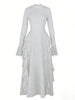 Women's Long Dress, High Neck, Flared Sleeves and Tiered Ruffle Skirt