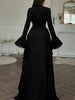 Women's Long Dress, High Neck, Flared Sleeves and Tiered Ruffle Skirt