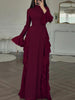 Women's Long Dress, High Neck, Flared Sleeves and Tiered Ruffle Skirt