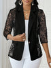 Women's Regular Fit Sexy Lace Solid Color Suit Collar Three-Quarter Sleeve One Button Casual Blazer Jacket for Winter in White Black Apricot