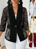Women's Regular Fit Sexy Lace Solid Color Suit Collar Three-Quarter Sleeve One Button Casual Blazer Jacket for Winter in White Black Apricot