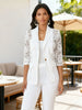 Women's Regular Fit Sexy Lace Solid Color Suit Collar Three-Quarter Sleeve One Button Casual Blazer Jacket for Winter in White Black Apricot
