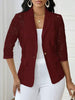 Women's Regular Fit Sexy Lace Solid Color Suit Collar Three-Quarter Sleeve One Button Casual Blazer Jacket for Winter in White Black Apricot