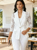Women's Regular Fit Sexy Lace Solid Color Suit Collar Three-Quarter Sleeve One Button Casual Blazer Jacket for Winter in White Black Apricot