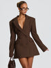 Women's Long Sleeve V-Neck Solid Color Suit Style Dress with Pocket and Hood for Fall in Black