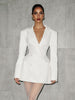 Women's Long Sleeve V-Neck Solid Color Suit Style Dress with Pocket and Hood for Fall in Black