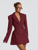 Women's Long Sleeve V-Neck Solid Color Suit Style Dress with Pocket and Hood for Fall in Black