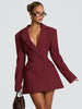 Women's Long Sleeve V-Neck Solid Color Suit Style Dress with Pocket and Hood for Fall in Black