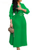 Purple Belt V-Neck Long Sleeve A-Line Pleated Dress Women Elegant Slim Evening Party Club Vestidos African Robe
