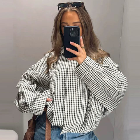Plaid Bomber Jacket Women's Jacket Spring Autumn Crop Oversized Long Sleeve Top Casual Zipper Outerwear Outdoor Coats