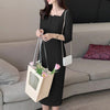 Elegant Women Slim Knee-length Dress Square Neck 3/4 Sleeve Seamed Party Vestidos Casual Commute Solid Short Robe