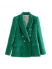 Women jacket Autumn Double Breasted Tweed Check Blazer Coat Vintage Long Sleeve Pockets Female Outerwear Chic