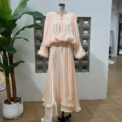 Autumn Lace-Up Irregular Hem Long Sleeve Dresses For Women Elegant Evening Party Dress Female 1A265