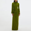 Elegant Vintage Spliced Ribbon Dresses for Women Turtleneck Long Sleeve Irregular Folds Evening Maxi Dress Female