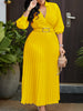 Purple Belt V-Neck Long Sleeve A-Line Pleated Dress Women Elegant Slim Evening Party Club Vestidos African Robe