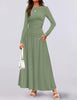 Women's Knit Dress with Pockets, Round Neck Long Sleeve Pleated Slim Fit Dress for Fall Winter