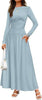 Women's Knit Dress with Pockets, Round Neck Long Sleeve Pleated Slim Fit Dress for Fall Winter