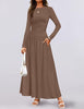 Women's Knit Dress with Pockets, Round Neck Long Sleeve Pleated Slim Fit Dress for Fall Winter