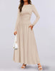 Women's Knit Dress with Pockets, Round Neck Long Sleeve Pleated Slim Fit Dress for Fall Winter