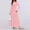 Women's Knit Dress with Pockets, Round Neck Long Sleeve Pleated Slim Fit Dress for Fall Winter