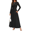 Women's Knit Dress with Pockets, Round Neck Long Sleeve Pleated Slim Fit Dress for Fall Winter