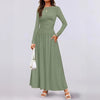 Women's Knit Dress with Pockets, Round Neck Long Sleeve Pleated Slim Fit Dress for Fall Winter