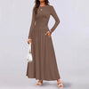 Women's Knit Dress with Pockets, Round Neck Long Sleeve Pleated Slim Fit Dress for Fall Winter