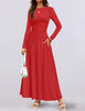 Women's Knit Dress with Pockets, Round Neck Long Sleeve Pleated Slim Fit Dress for Fall Winter
