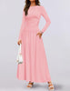 Women's Knit Dress with Pockets, Round Neck Long Sleeve Pleated Slim Fit Dress for Fall Winter