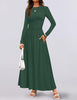 Women's Knit Dress with Pockets, Round Neck Long Sleeve Pleated Slim Fit Dress for Fall Winter