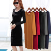 Women's Long Sleeve Bodycon Long Dress, Neckline and Color Options for Fall Winter Layering