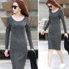 Women's Long Sleeve Bodycon Long Dress, Neckline and Color Options for Fall Winter Layering