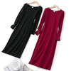 Women's Long Sleeve Bodycon Long Dress, Neckline and Color Options for Fall Winter Layering