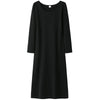 Women's Long Sleeve Bodycon Long Dress, Neckline and Color Options for Fall Winter Layering