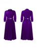Purple Belt V-Neck Long Sleeve A-Line Pleated Dress Women Elegant Slim Evening Party Club Vestidos African Robe