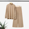 Women's Knitted 2 Pieces Pant Sets Casual Loose Turtleneck Long Sleeve Pullovers and Wide Leg Pant Suits Daily Outfits