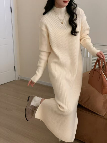 Women's Long Sweater Dress, Mock Neck Loose Fit Thick Knit Dress for Fall Winter Layering